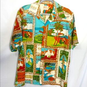 Vintage Keone Surfer Print Hawaiian Shirt